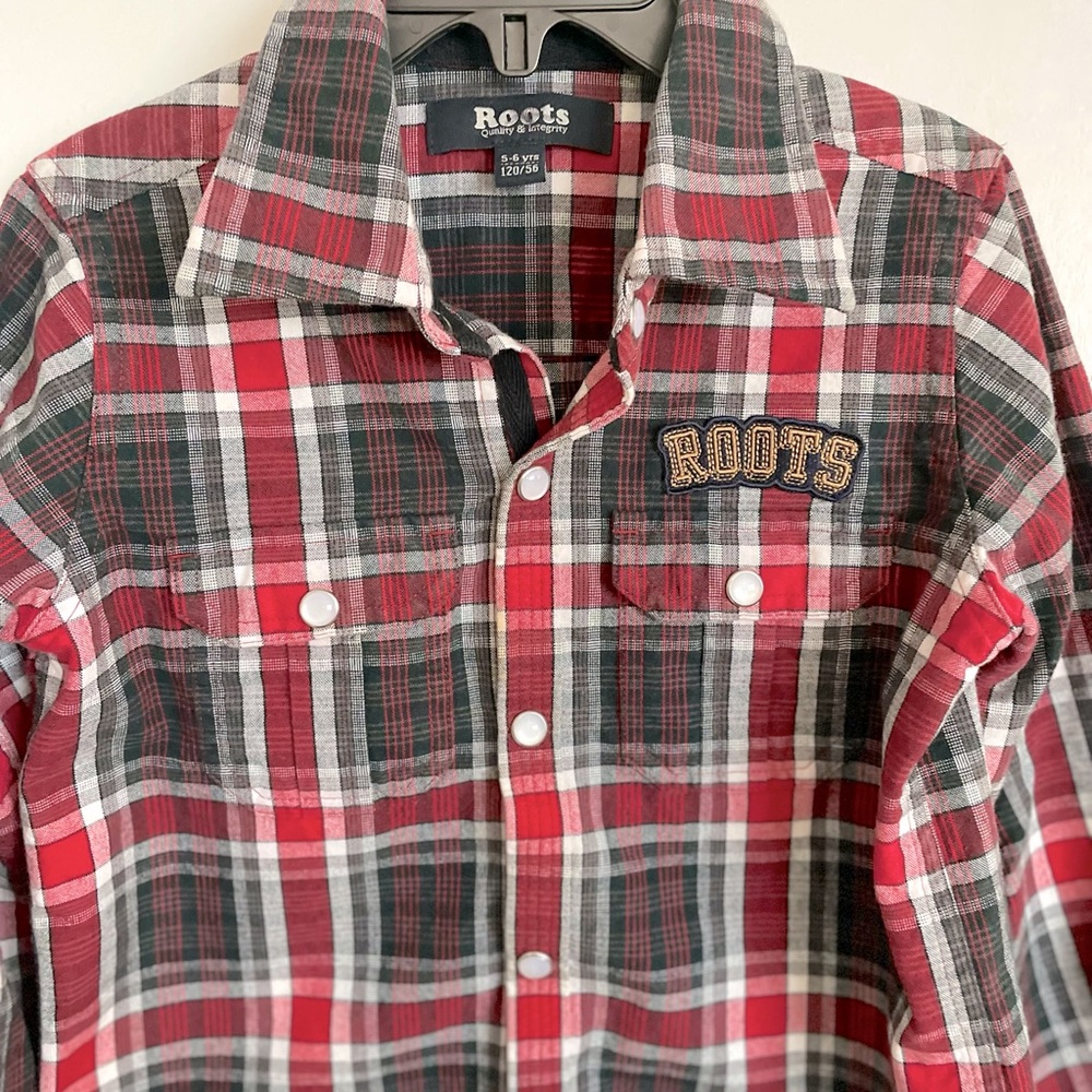 Roots Canada Plaid Button-Up Boys Shirt - Size 5/6Y - Picture 5 of 13